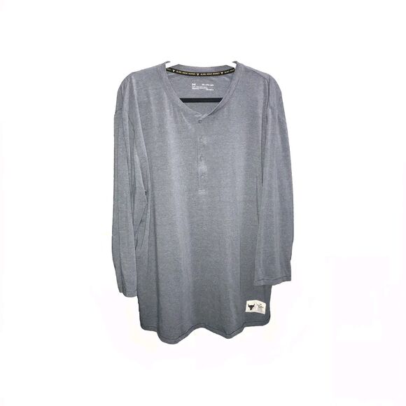 Under Armour Shirt Mens 2XL Gray Project Rock Loose Henley 3/4 Sleeve Heatgear - Picture 1 of 7